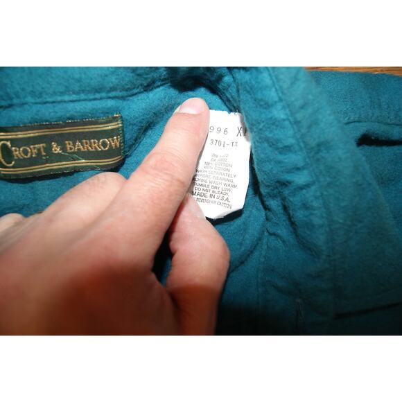 VINTAGE Croft & Barrow Teal Chamois Cloth Shirt Mens XL Hunting Utility 90s USA - Picture 4 of 10